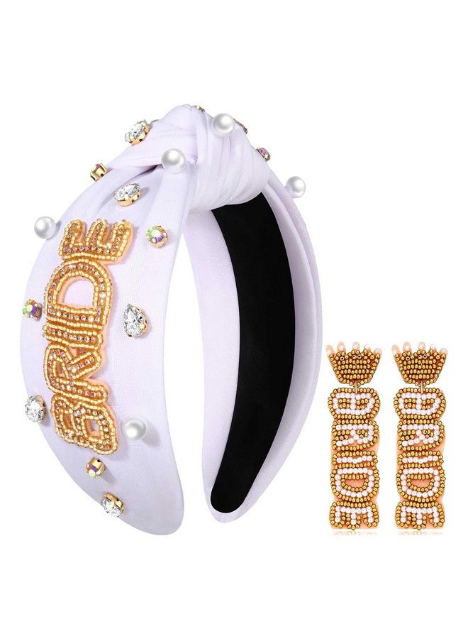 PHALIN Bride Headband For Women Bachelorette Party Decorations Beaded Bride Knotted Headband Embellished Crystal Pearl Wide Top Knot Headband Bridal Shower Wedding Hair Accessories Party Gifts (Bride A) - Image 1