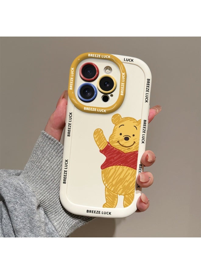 NIBEMINENT Winnie The Pooh Waving Protective TPU Case Cover For iPhone 15, Antique White