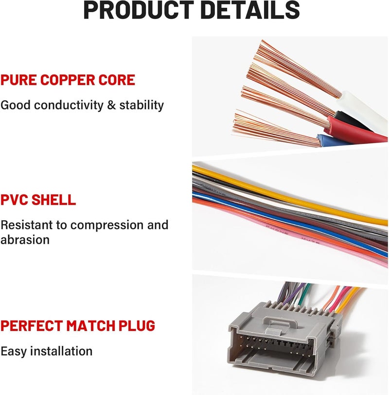 RED WOLF موصل أسلاك ستيريو RED WOLF مناسب لسيارات GMC Envoy وSierra وChevy Silverado وImpala من 2002-2008 - Image 3