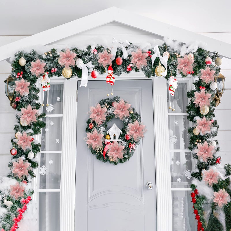 Geosar 36 Pcs 3 Size Christmas Poinsettia Flowers 3'' 4'' 6'' Tree Decorations Glitter Faux Flowers Xmas Artificial Poinsettia Ornaments New Year for Party Favor(Rose Gold) - Image 5
