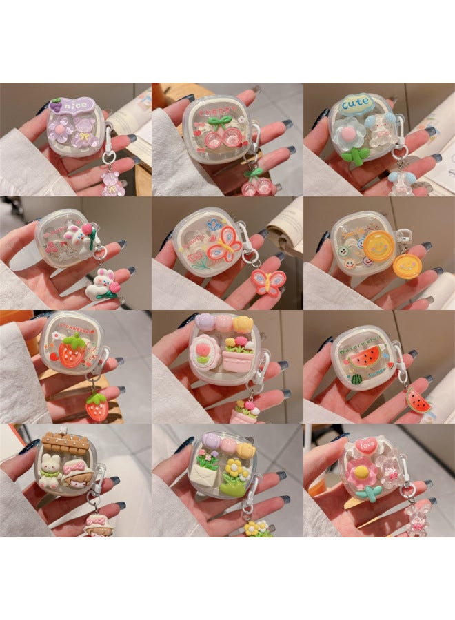 Loquat Three-dimensional Flowerpot Strawberry Creative Smiling Face Suitable For Beisi WM01 Cherry WM02 Earphone Shell W04 Hanging Ornaments Earphone Cover-Colour:Blue Flower Puppy-Model:Suitable For Baseu  - Image 2