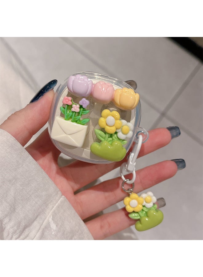 Loquat Three-dimensional Flowerpot Strawberry Creative Smiling Face Suitable For Beisi WM01 Cherry WM02 Earphone Shell W04 Hanging Ornaments Earphone Cover-Colour:Blue Flower Puppy-Model:Suitable For Baseu  - Image 5