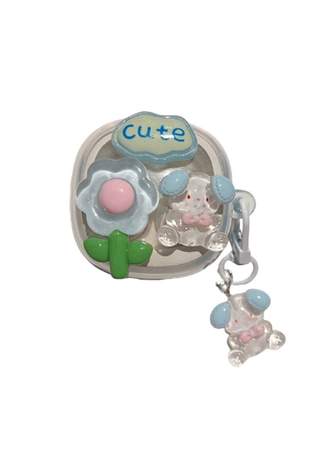 Loquat Three-dimensional Flowerpot Strawberry Creative Smiling Face Suitable For Beisi WM01 Cherry WM02 Earphone Shell W04 Hanging Ornaments Earphone Cover-Colour:Blue Flower Puppy-Model:Suitable For Baseu  - Image 1