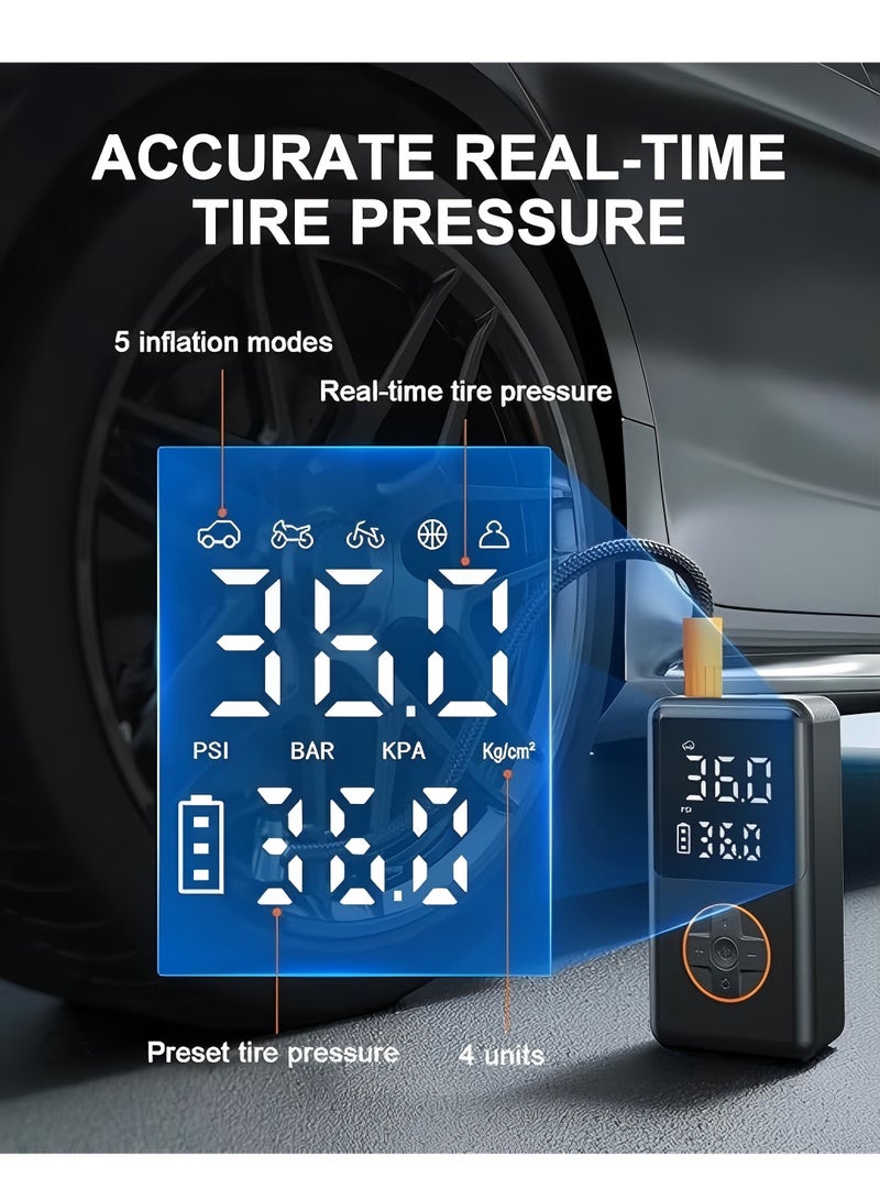 مضخة هواء صغيرة للسيارة والدراجة النارية والدراجات والكرات 150 PSI، ضاغط هواء كهربائي محمول متعدد الاستخدامات مع مصباح LED - Image 2