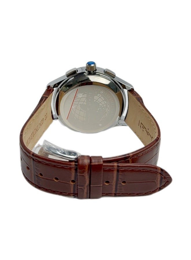 Al Fajr Analogue and digital dual-display round dial watch with brown leather strap and white dial Minimalist and fashionable style watch WW-22SWL-ZS - Image 3