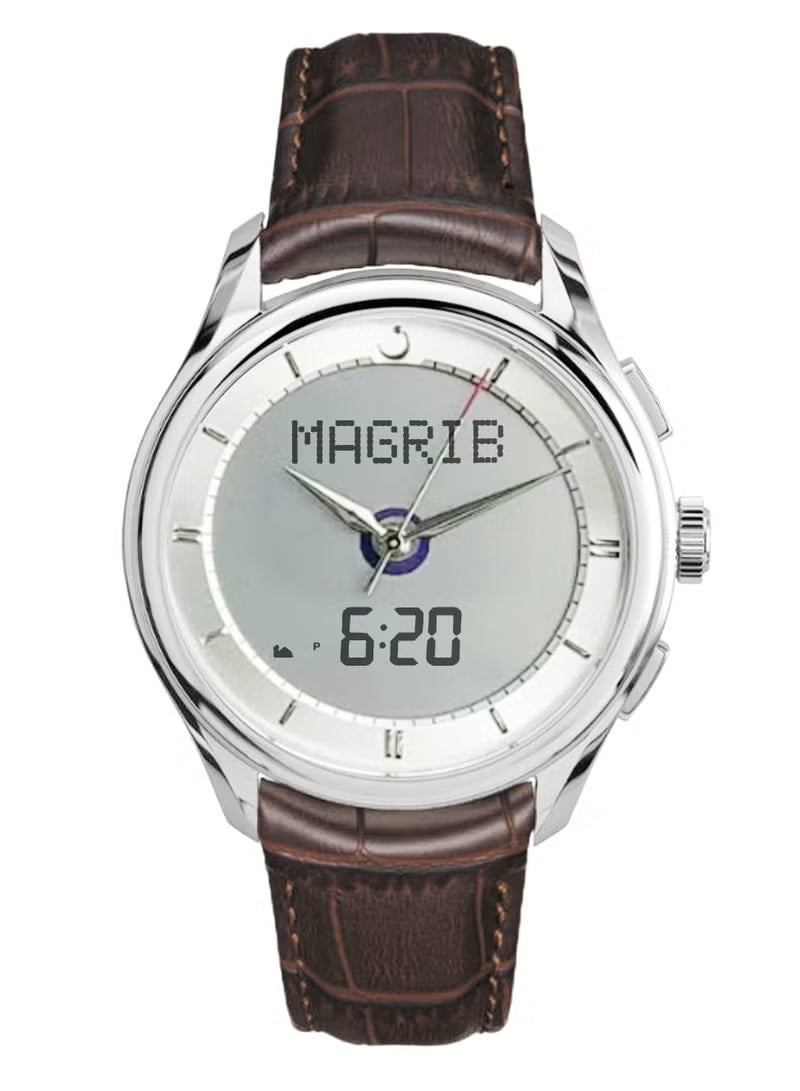 Analogue and digital dual-display round dial watch with brown leather strap and white dial Minimalist and fashionable style watch WW-22SWL-ZS Dawn Clock