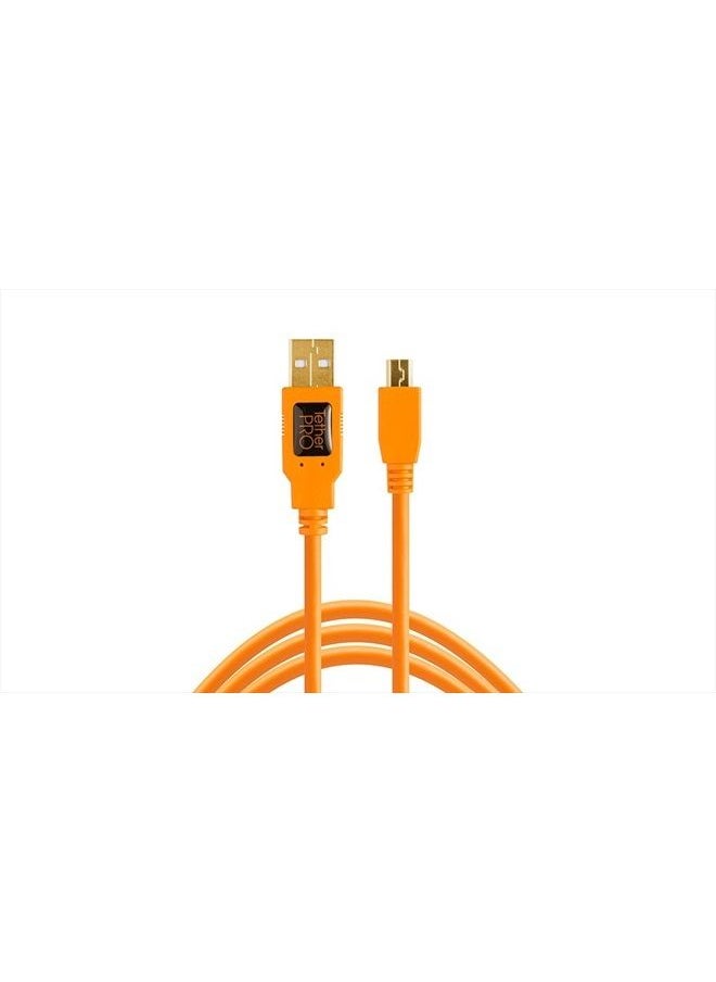 TETHER TOOLS TetherPro USB 2.0 to Mini-B 5-Pin Cable | for Fast Transfer and Connection Between Camera and Computer | High Visibility Orange | 15 Feet (4.6 m)  - Image 1