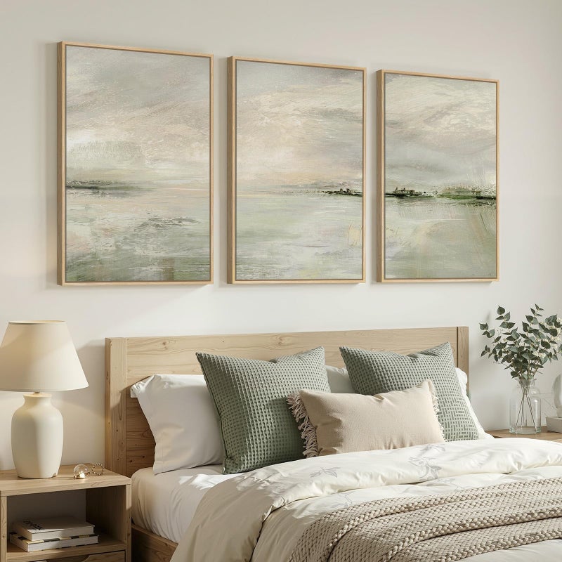 Cuspin Large Framed Sage Green Abstract Landscape Wall Art for Living Room, 3 Piece Modern Canvas Prints Paintings Artwork for Walls, Oversized Pictures for Hallway Dining Bedroom Office Wall Decor 24x36 In - Image 2