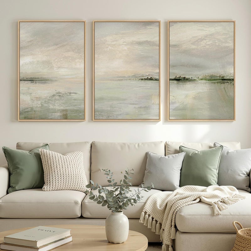 Cuspin Large Framed Sage Green Abstract Landscape Wall Art for Living Room, 3 Piece Modern Canvas Prints Paintings Artwork for Walls, Oversized Pictures for Hallway Dining Bedroom Office Wall Decor 24x36 In - Image 5