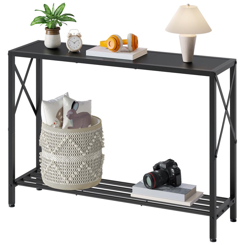Tajsoon Console Table, 2-Tier Entryway Table, 41.8â€L Narrow Sofa Tables with Shelves, Behind The Couch, for Entrance, Hallway, Living Room, Foyer, Corridor, Office, Black - Image 1