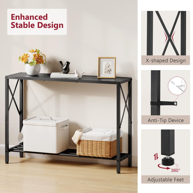 Tajsoon Console Table, 2-Tier Entryway Table, 41.8â€L Narrow Sofa Tables with Shelves, Behind The Couch, for Entrance, Hallway, Living Room, Foyer, Corridor, Office, Black - Image 4