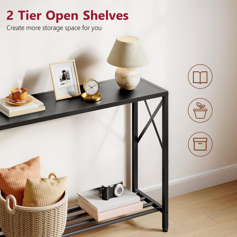 Tajsoon Console Table, 2-Tier Entryway Table, 41.8â€L Narrow Sofa Tables with Shelves, Behind The Couch, for Entrance, Hallway, Living Room, Foyer, Corridor, Office, Black - Image 3