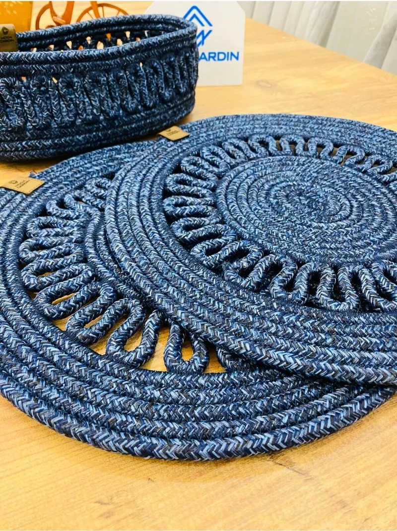 BDZ Deri BDZ Leather Jute Wicker American Service Plate and Basket 3 Pieces