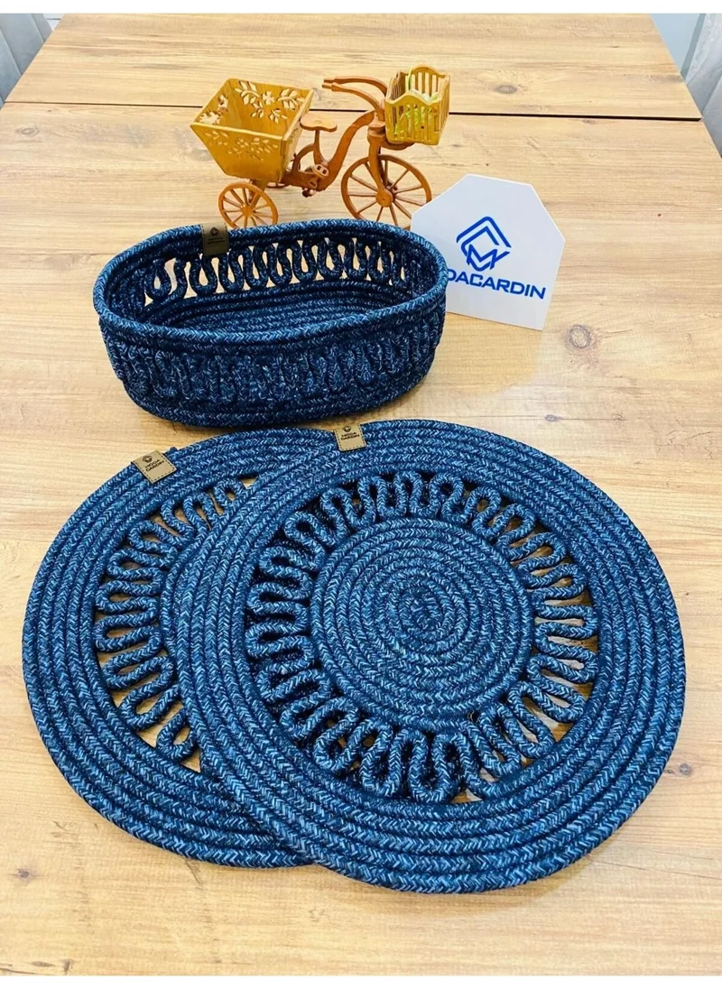 BDZ Deri BDZ Leather Jute Wicker American Service Plate and Basket 3 Pieces