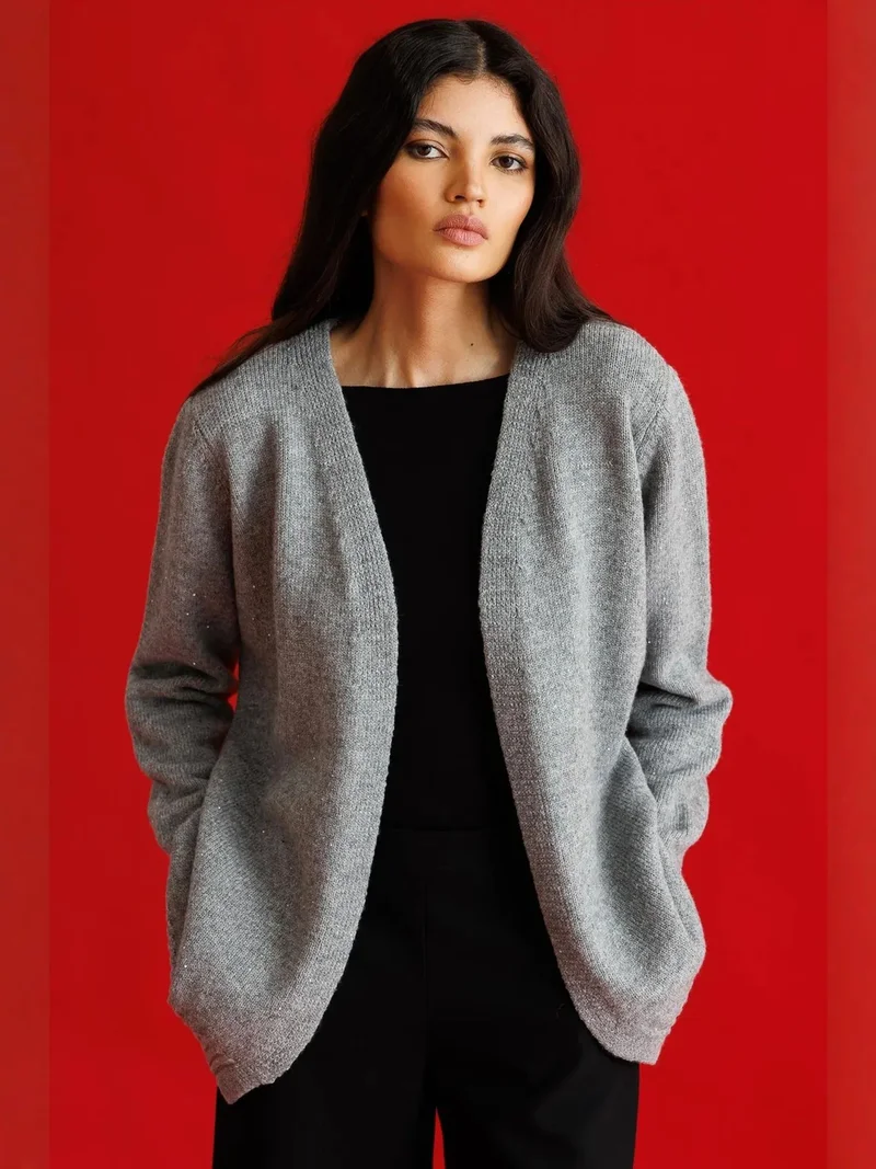 ميكسراي MIXRAY Oversized Ribbed Knitwear Cardigan