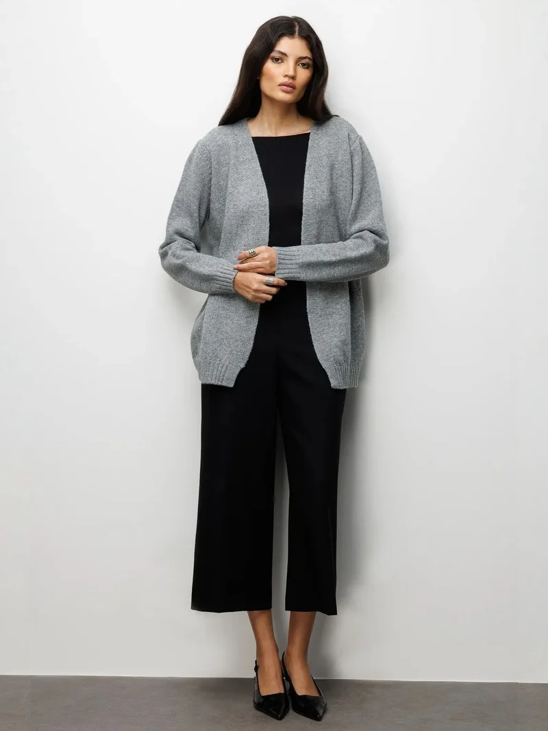 Mixray Grey MIXRAY Oversized Ribbed Knitwear Cardigan for Women | Best Price UAE
