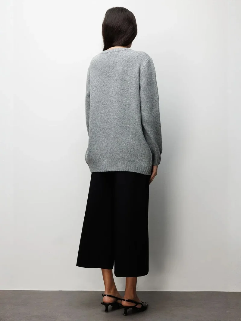 Mixray Grey MIXRAY Oversized Ribbed Knitwear Cardigan for Women | Best Price UAE