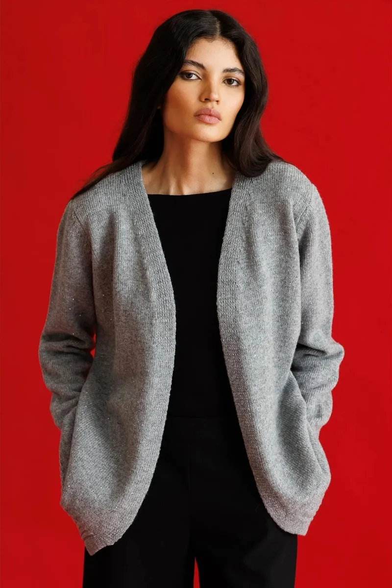 Mixray MIXRAY Oversized Ribbed Knitwear Cardigan