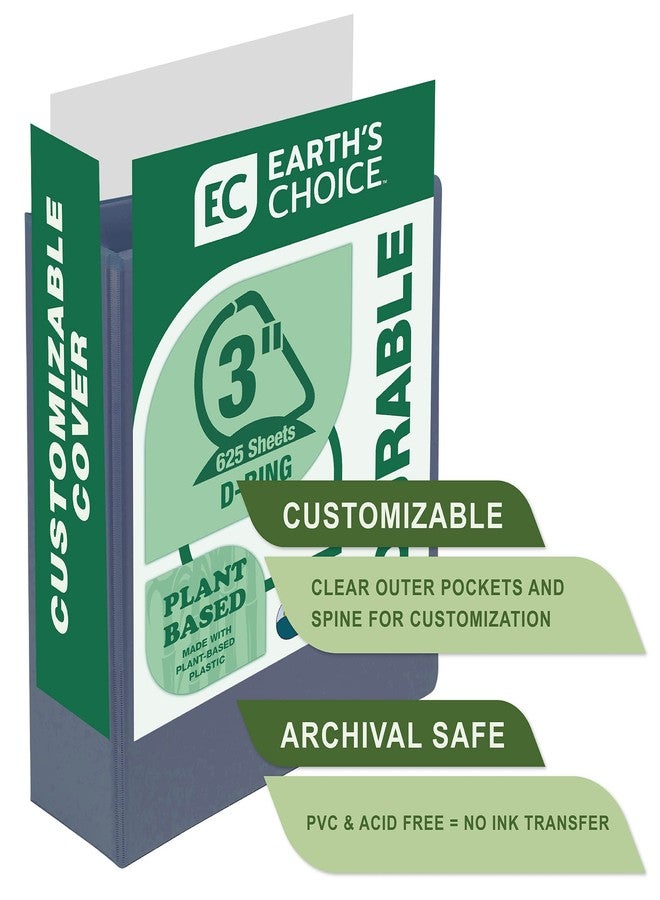 Samsill Plant-Based 3 Inch Durable D-Ring, View Binder, Eco-Friendly, USDA Certified Biobased, Single, Midnight Indigo - Image 3