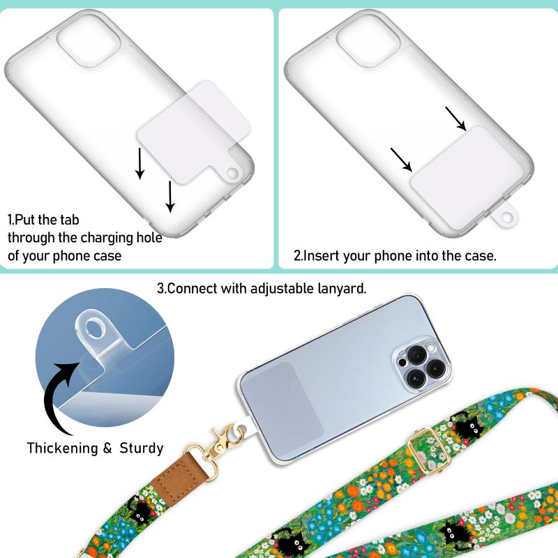 Piefly Phone Lanyard Crossbody Wrist Strap, Black Cat Flower Cell Phone Lanyards for Around the Neck Wristlet Shoulder, Adjustable Cute Strap for Car Keys Keychain Wallet ID Badge - Image 5