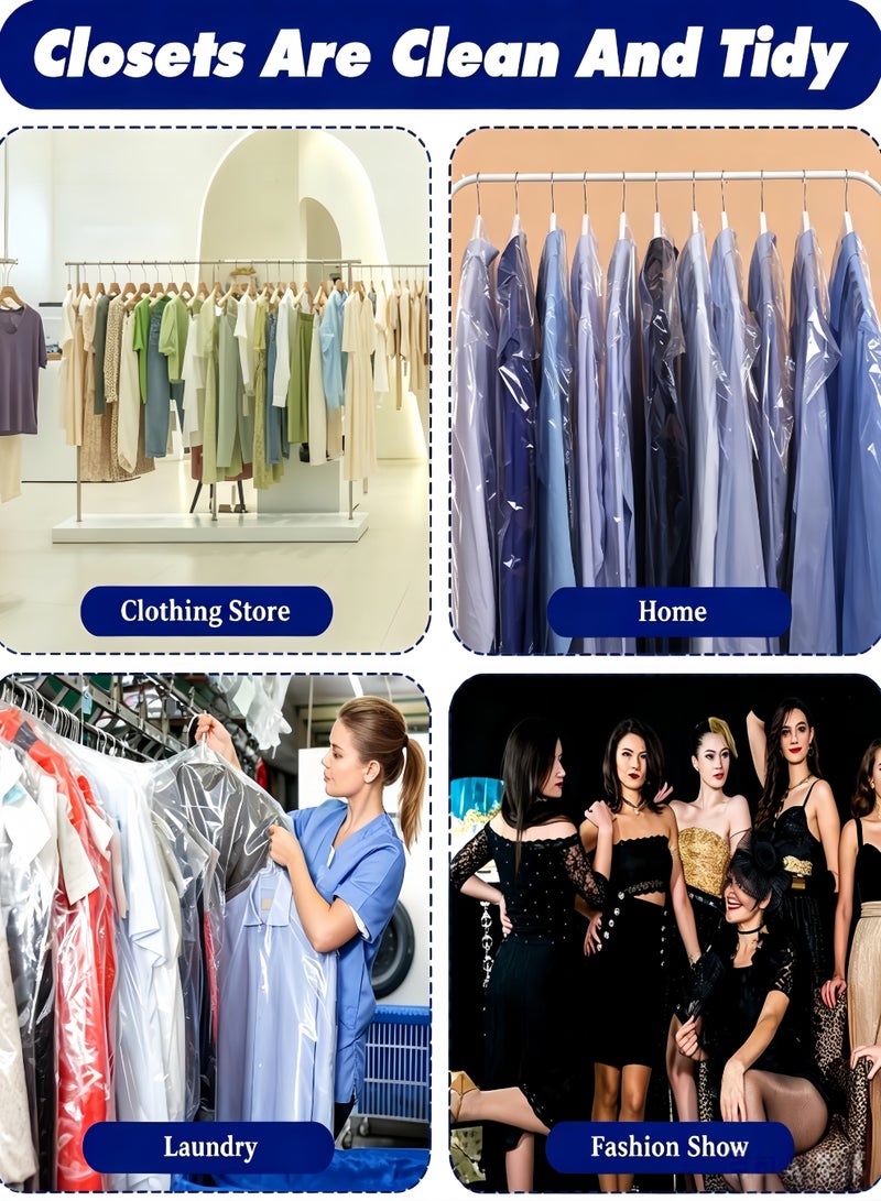 GDELINGZH 100 Count Transparent Plastic Dry Cleaning Garment Bags for Hanging Clothes, Storage, and Travel - Image 2