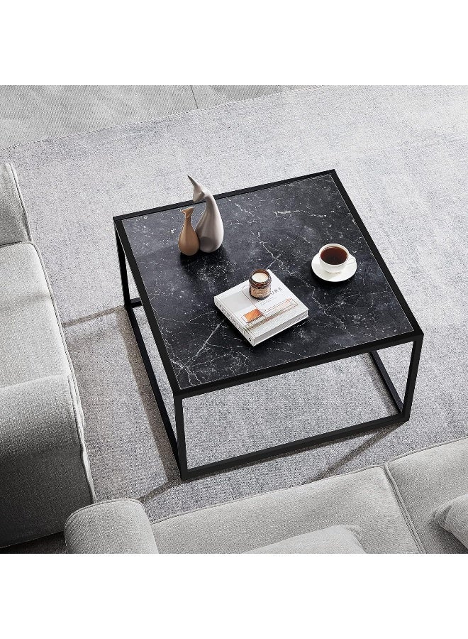Hometaste Modern Elegance Coffee Table With Marble Top Square And Nested Tables Centerpiece For Living Room Home And Office - Pre Assembled Sofa Side Table Collection Black