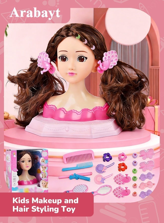 Arabayt Dolls Styling Makeup Comb Hair Toy Set, 24 Piece Pretend Play Set Half Body Girl Kids Dolls Braided Hair Toys, Hairstyle Decor Accessories Beauty Fashion Gifts for Ages 3 Up Girls - Image 1