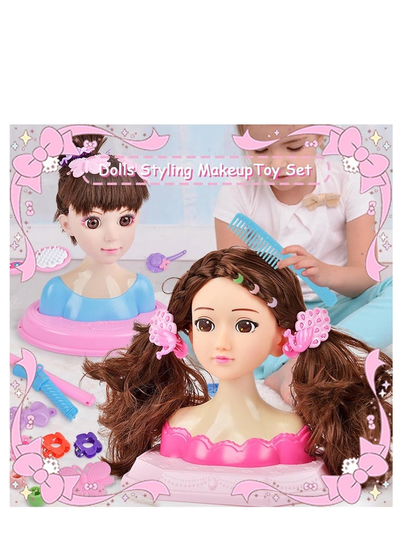 Arabayt Dolls Styling Makeup Comb Hair Toy Set, 24 Piece Pretend Play Set Half Body Girl Kids Dolls Braided Hair Toys, Hairstyle Decor Accessories Beauty Fashion Gifts for Ages 3 Up Girls - Image 5
