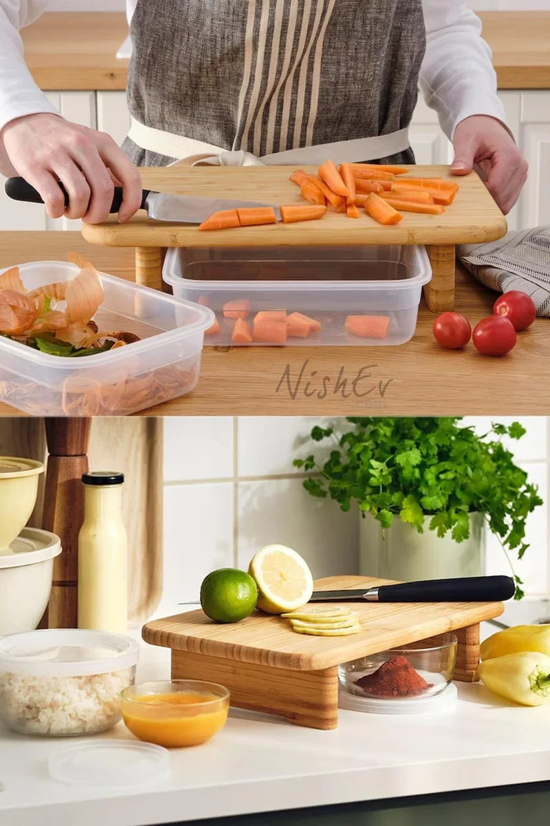 Nishev Standing Cutting Board Presentation Board Bamboo 35X22 cm - Practical Easy Use