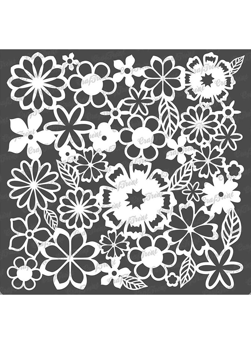 CrafTreat CrafTreat Reusable Flower Stencils for Craft and Art for Adults - Brimming Blooms - Size: 6X6 Inches - Small Flowers Design Stencil for Project - Leaves and Flower Stencil for Fabric  - Image 1