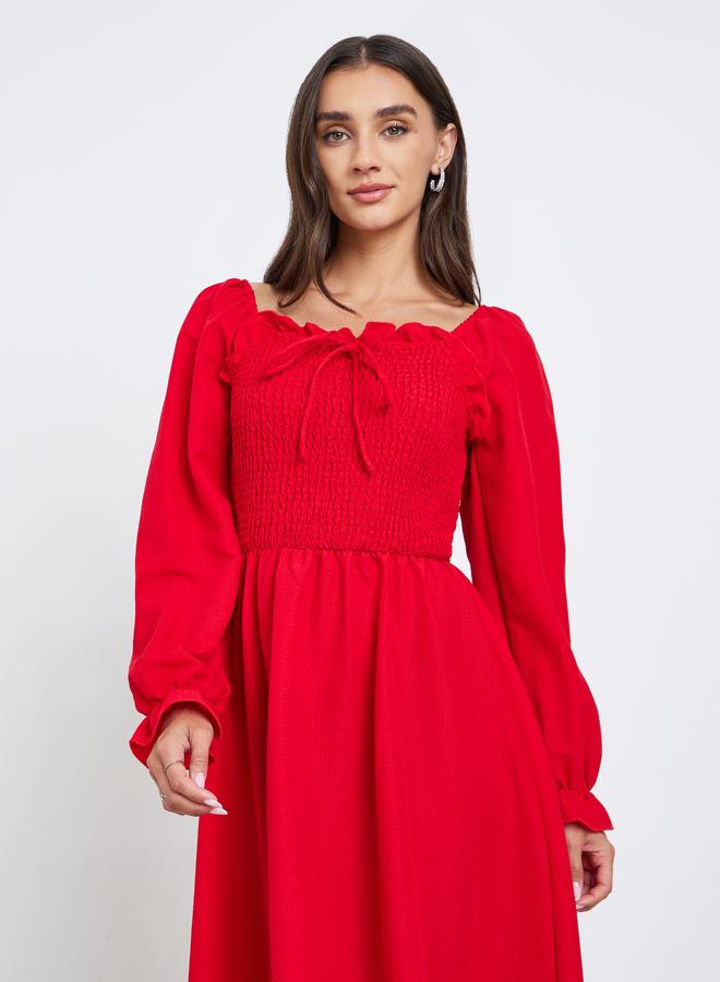 Styli Red Maxi Dress with Tie-Up Detail - Image 3