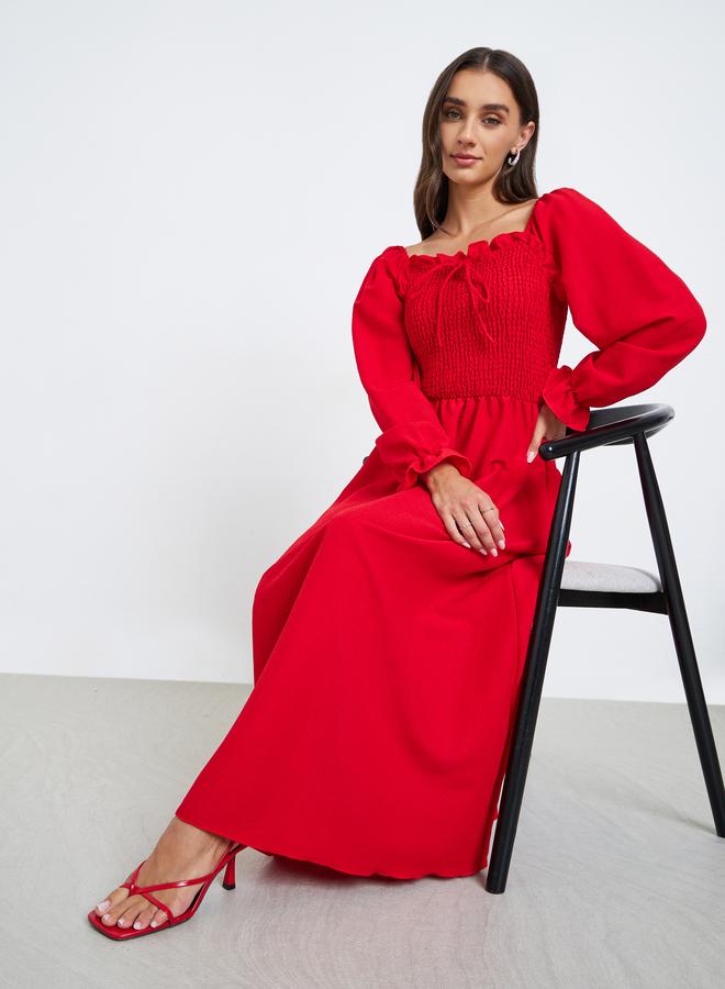 Styli Red Maxi Dress with Tie-Up Detail - Image 1