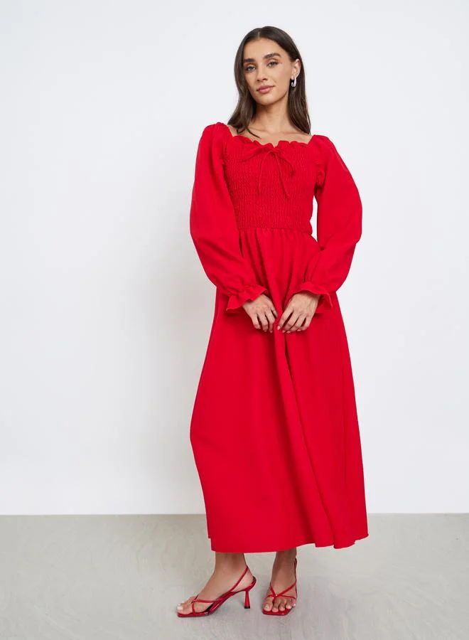 Styli Red Maxi Dress with Tie-Up Detail