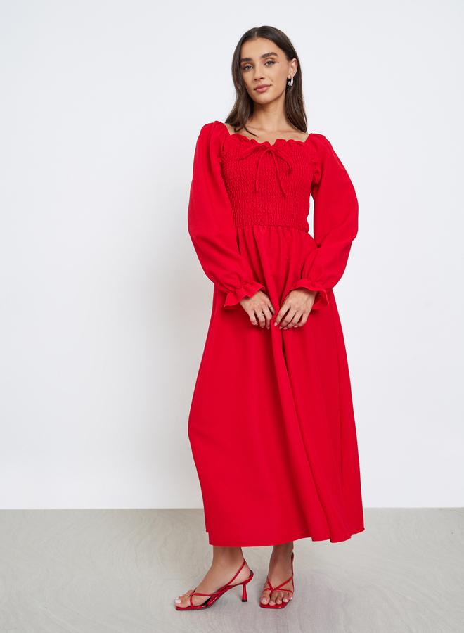 Styli Red Maxi Dress with Tie-Up Detail - Image 2
