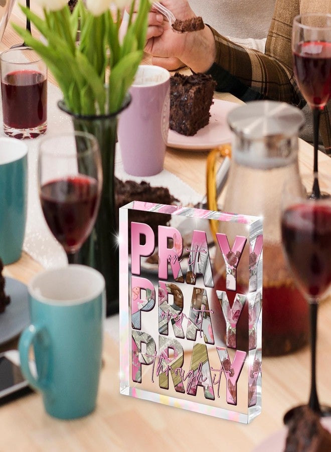 zaxek Religious Gifts for Women, Pink Inspirational Decor Pray Over It Bible Verse Art Christian Gifts, 4x 4 Inches Office Desk Accessories Decor Sign - Image 3