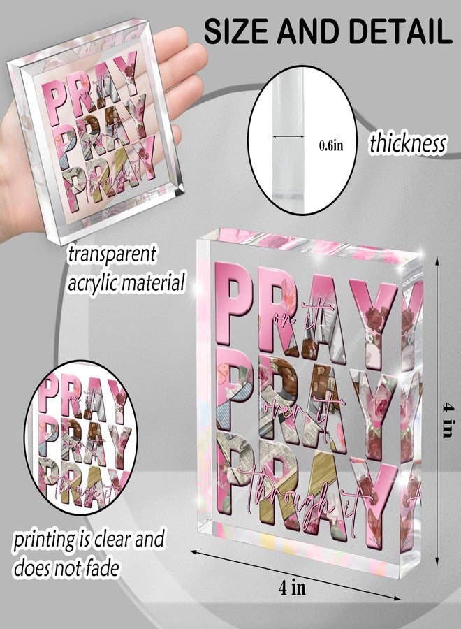 zaxek Religious Gifts for Women, Pink Inspirational Decor Pray Over It Bible Verse Art Christian Gifts, 4x 4 Inches Office Desk Accessories Decor Sign - Image 2