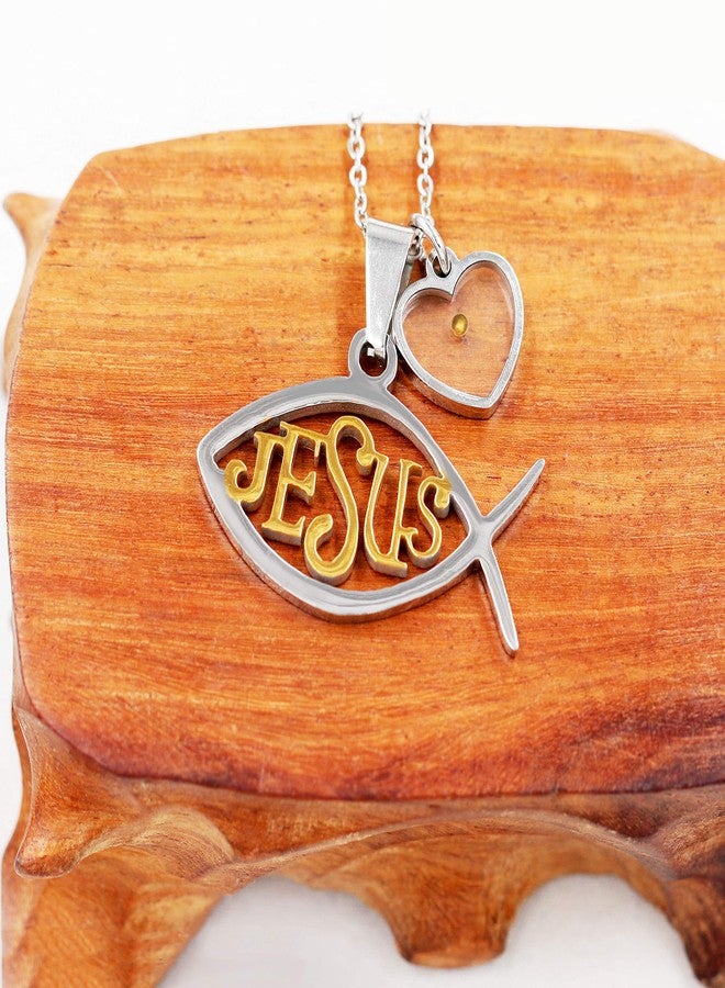 يولوفيدو قلادة سمكة مسيحية من Uloveido، مجوهرات دينية، قلادة يسوع مطلية بالذهب من الفولاذ المقاوم للصدأ، Y912-ذهبي - Image 3