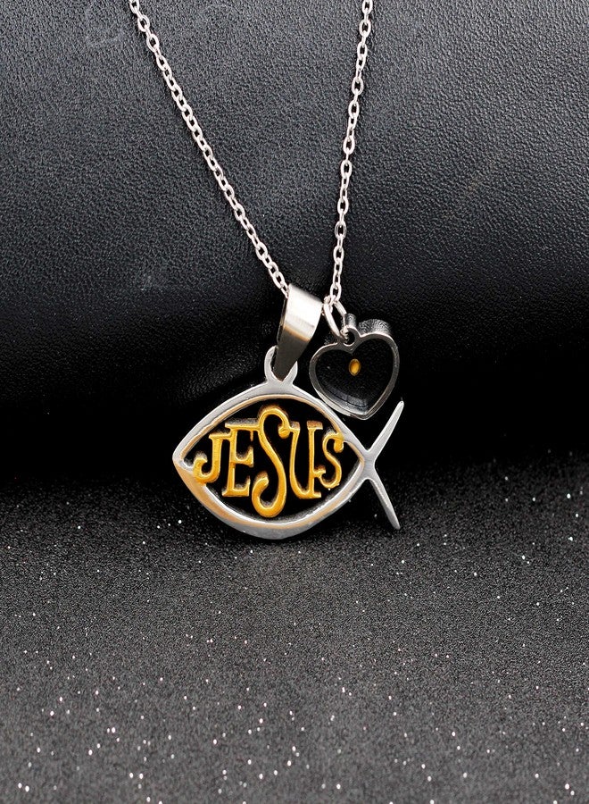 يولوفيدو قلادة سمكة مسيحية من Uloveido، مجوهرات دينية، قلادة يسوع مطلية بالذهب من الفولاذ المقاوم للصدأ، Y912-ذهبي - Image 4