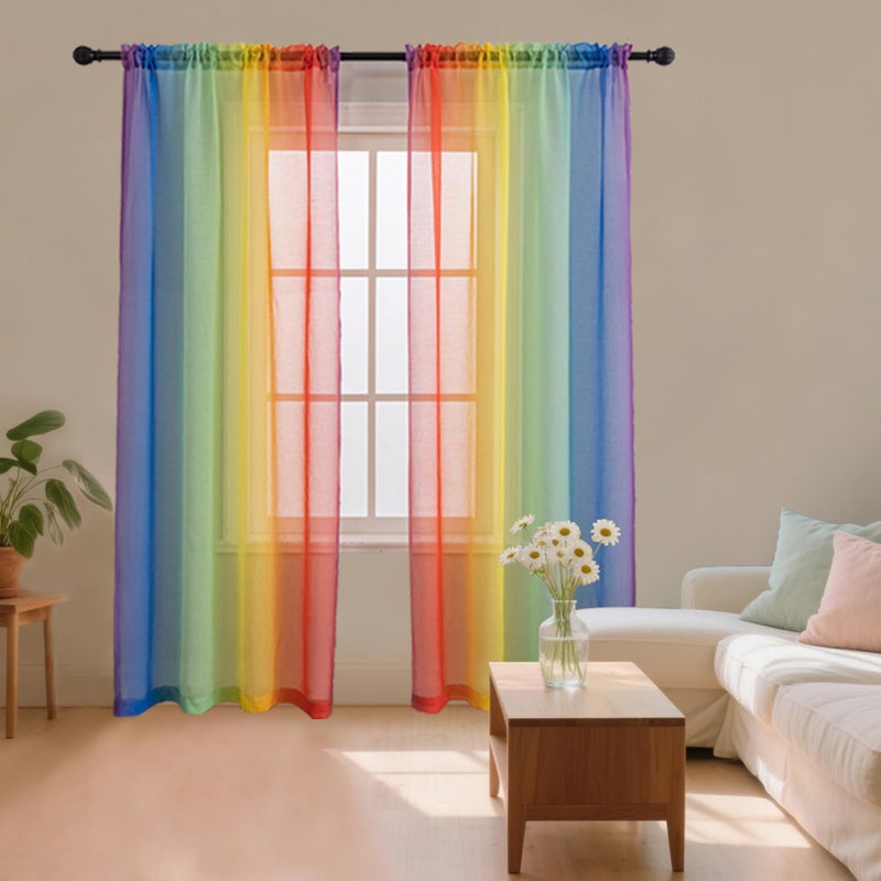 indistar Rainbow Sheer Curtain Panels, Light-Filtering Decorative Curtains, Suitable for Bedroom, Living Room, Kids' Room, Romantic Dreamy Sheer Curtains for Home DÃ©cor (52W x 63L - Image 3