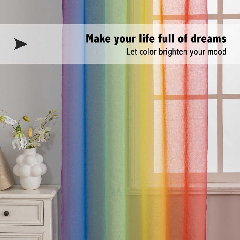 indistar Rainbow Sheer Curtain Panels, Light-Filtering Decorative Curtains, Suitable for Bedroom, Living Room, Kids' Room, Romantic Dreamy Sheer Curtains for Home DÃ©cor (52W x 63L - Image 5