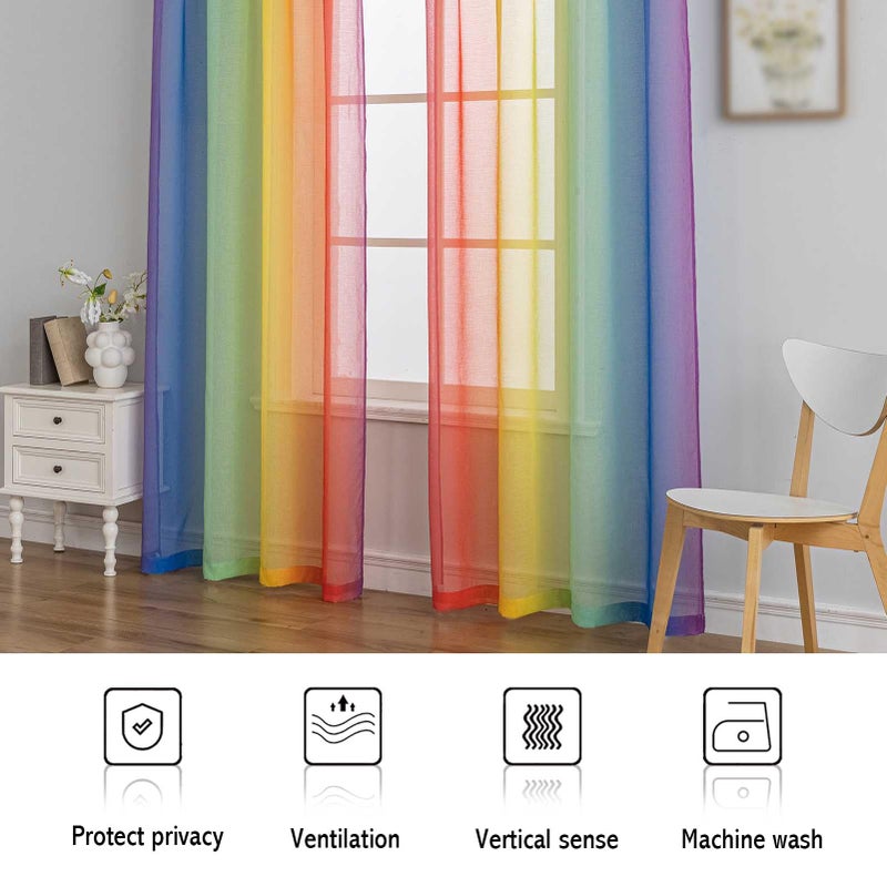 indistar Rainbow Sheer Curtain Panels, Light-Filtering Decorative Curtains, Suitable for Bedroom, Living Room, Kids' Room, Romantic Dreamy Sheer Curtains for Home DÃ©cor (52W x 63L - Image 4