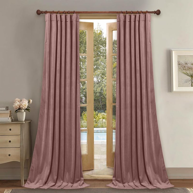 StangH Extra Long Velvet Curtains 120 inches Long for Living Room Wild Rose Pink Home Decoration Thermal Light Blocking Drapes for BedroomNursery KidsRoom Dividers W52 x L120 2 Panels