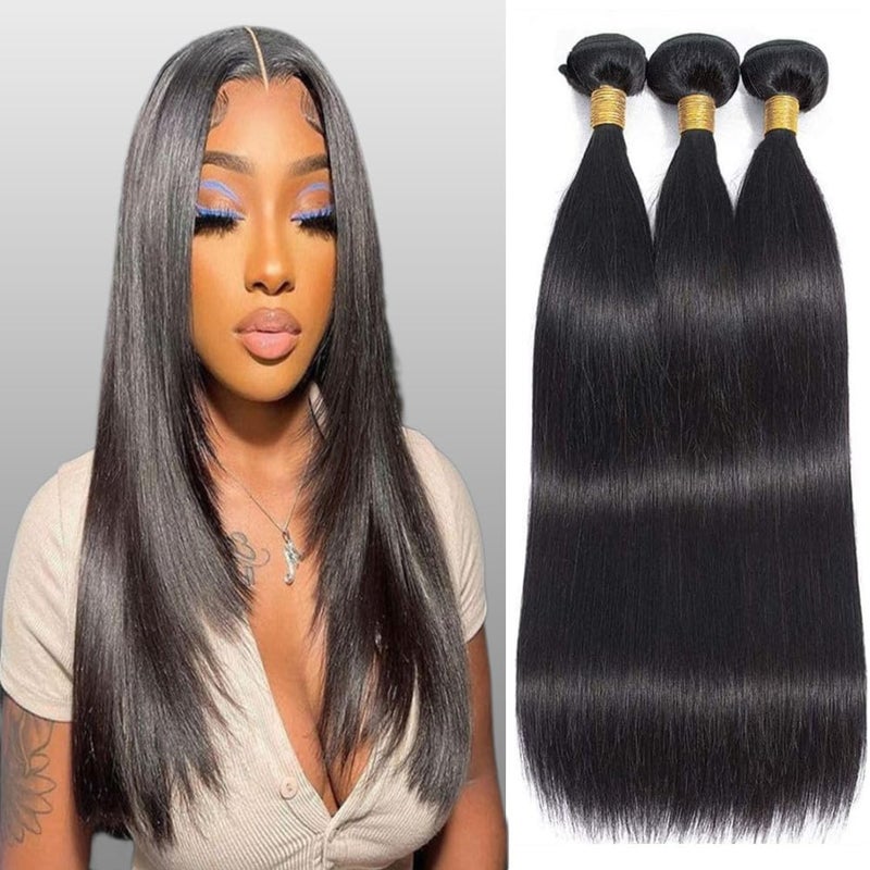 Feibin Straight Human Hair Bundles 14 14 14 Inch Trippy Hair Bundles Human 100 Brazilian Unprocessed Raw Hair Bundles Weave Bundles Human Hair Extensions For Black Women Natural Color
