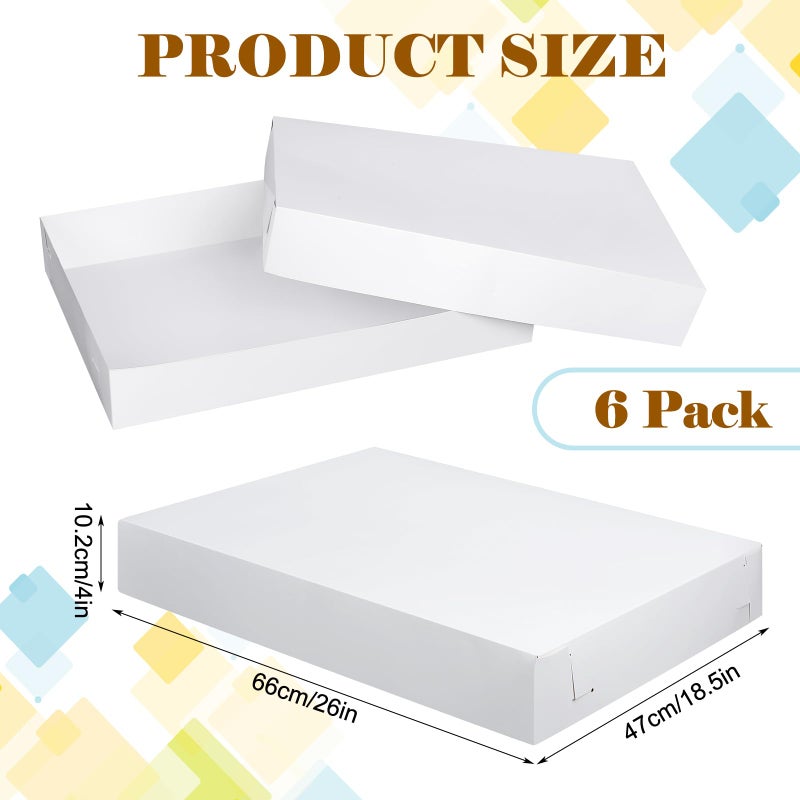 Chivertion 6 Pack Full Sheet Cake Box 26 x 18 x 4 Inch Non Window Bakery Tray Full Sheet Cup Cake Box for Party Bread Display Kitchen Bakery Home Birthday (White) - Image 2