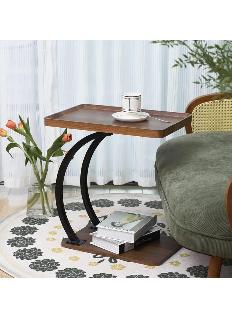 DubaiGallery - Side Table Small Bedside Table Mini Skinny Bedside Table End Table, Space Saving Height 27.6 inches (70 cm) C-Shaped Coffee Table, Side Sofa Snack Table for Sofa Reclining Furniture - Image 1