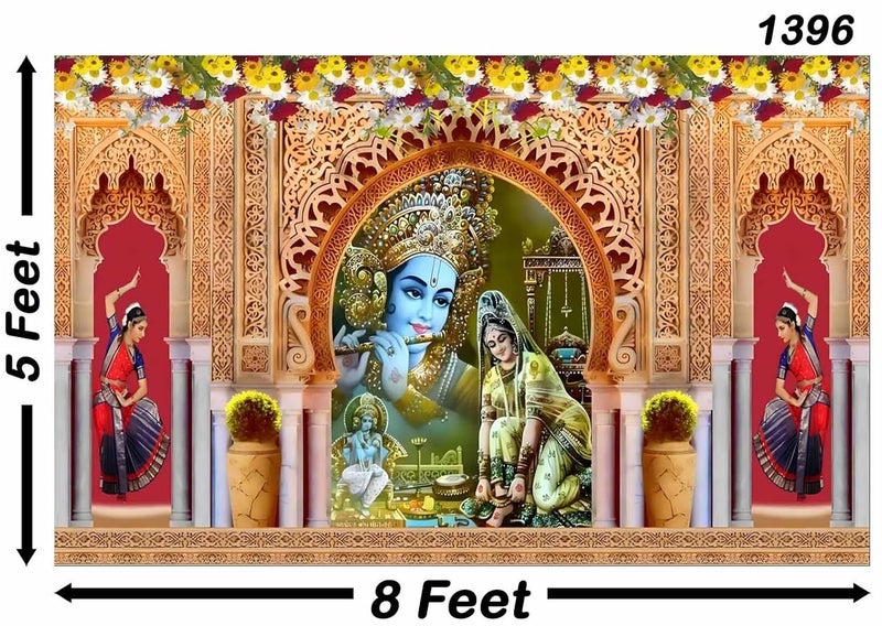 Backdropon Background 3D Decoration Design Backdrop Cloth for Pooja Decoration Traditional Background Curtain Cloth for Festival Size 5 Feet Height and 8 Feet Width(5 * 8) - Image 3