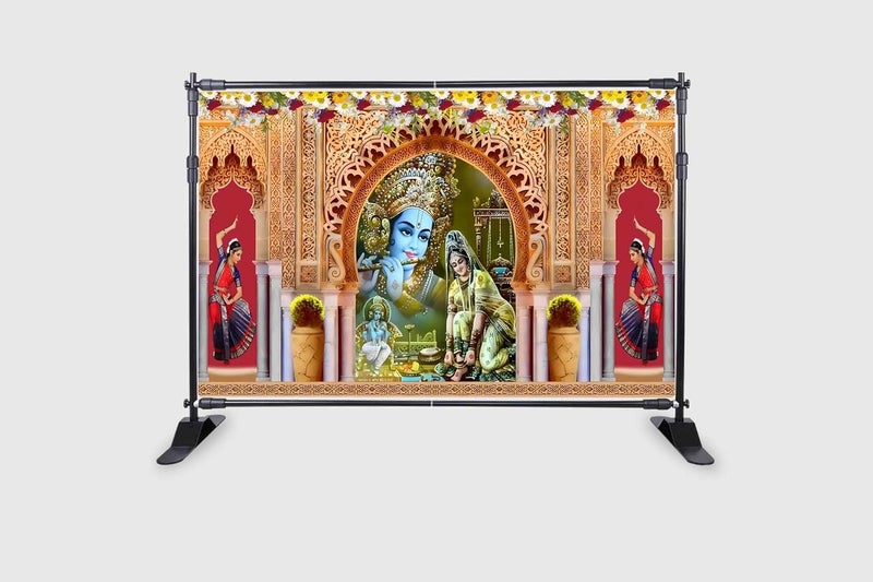 Backdropon Background 3D Decoration Design Backdrop Cloth for Pooja Decoration Traditional Background Curtain Cloth for Festival Size 5 Feet Height and 8 Feet Width(5 * 8) - Image 2