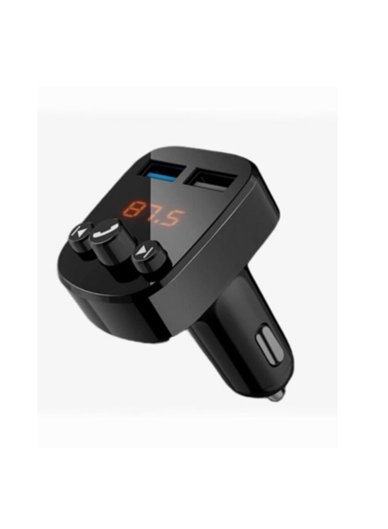 Recci Car charger that contains two USB ports, supports fast charging, a small screen, and buttons to control volume, calls, and signal for all devices - Image 1
