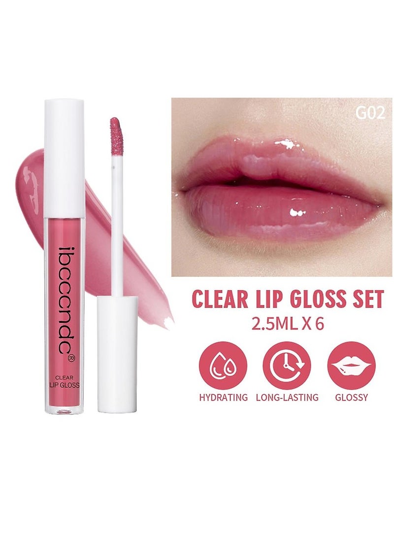 ibcccndc - 6pcs Set Clear Lip Gloss Lipstick Long Lasting Makeup Non Stick and Non Fading Moisturizing Non sticky Lip Makeup Moisturizing Clear and Color Cute Lip Gloss Liquid Lipstick Set 01 - Image 1