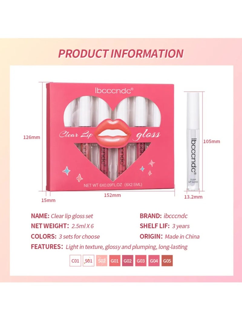 ibcccndc - 6pcs Set Clear Lip Gloss Lipstick Long Lasting Makeup Non Stick and Non Fading Moisturizing Non sticky Lip Makeup Moisturizing Clear and Color Cute Lip Gloss Liquid Lipstick Set 01 - Image 1
